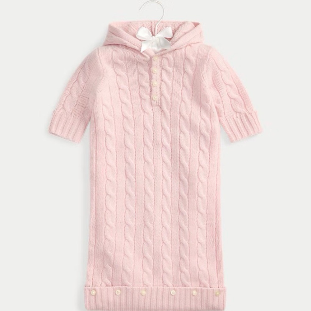Ralph Lauren Pink Cable-Knit Cashmere Bunting 3-9 M.